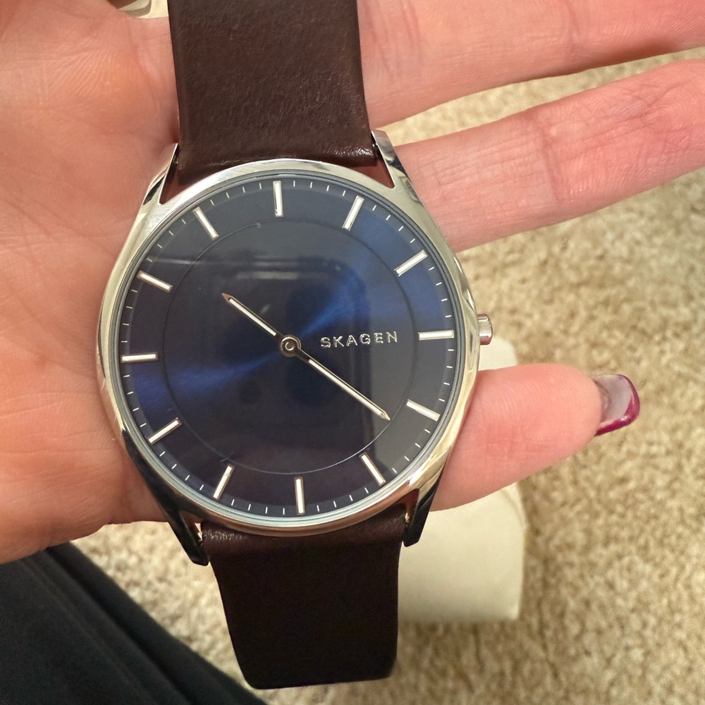 SKAGEN Holst Blue Dial Brown Leather Men's Watch - NWOT - Picture 6 of 6
